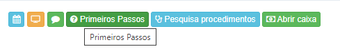 Botões coloridos. Botão 'Primeiros Passos' expandido.