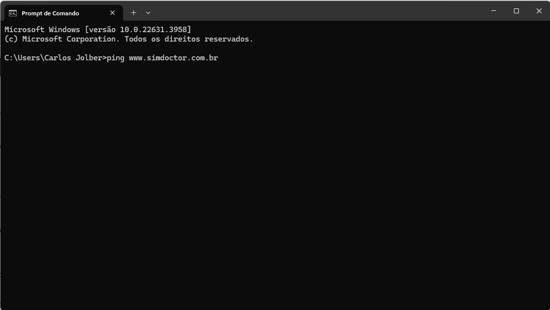 Prompt de Comando com comando 'ping www.simdoctor.com.br' 