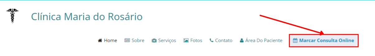 Botão 'Marcar Consulta Online' destacado em vermelho.