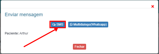 Janela 'Enviar SMS'.