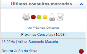 Consulta na agenda destacada dentro de um retângulo vermelho e lista de todas as consultas marcadas destacada dentro de um retângulo vermelho.