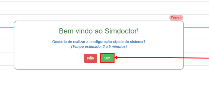 Janela de boas-vindas ao SimDoctor e de introdução aos Primeiros Passos no sistema.