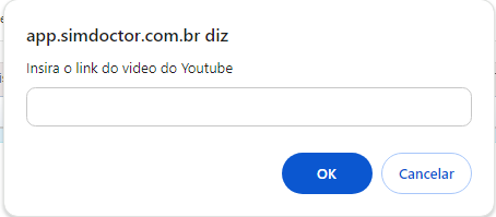 Janela de link para vídeo do YouTube.