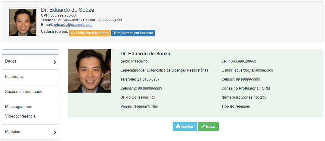 Imagem do doutor Eduardo de Souza carregada em seu perfil.